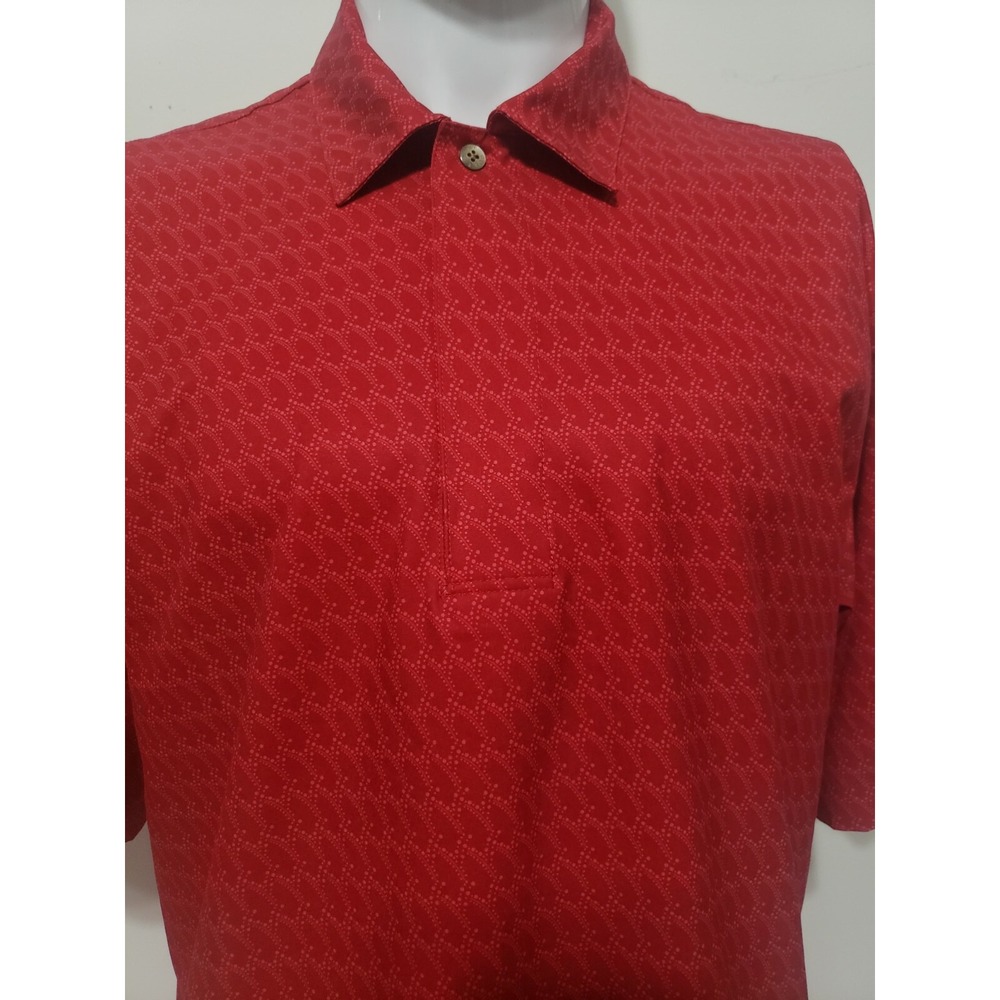 Tiger‎ Woods Golf Polo Mens Medium Red Nike Dri-Fit Short Sleeve Geometric Shirt
